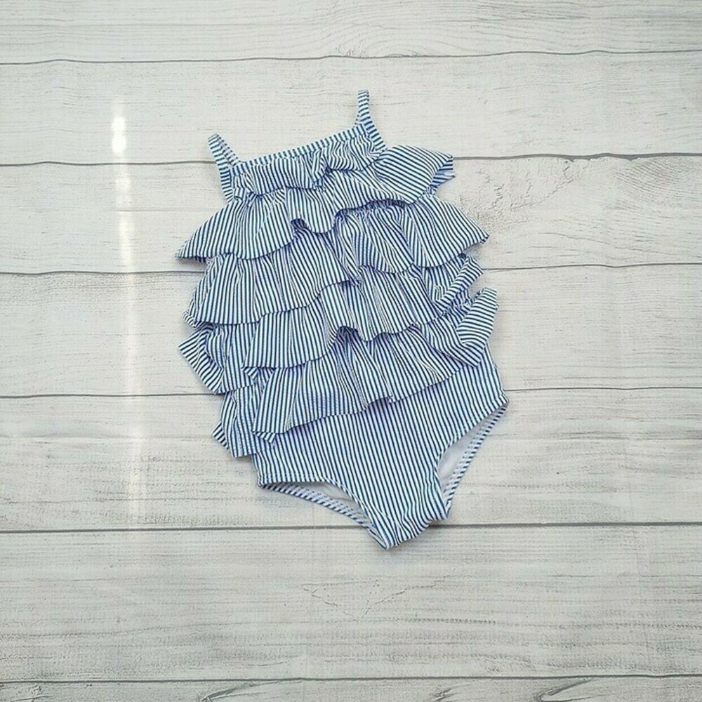 3/4 Baby Boden Striped Seersucker Swim Suit